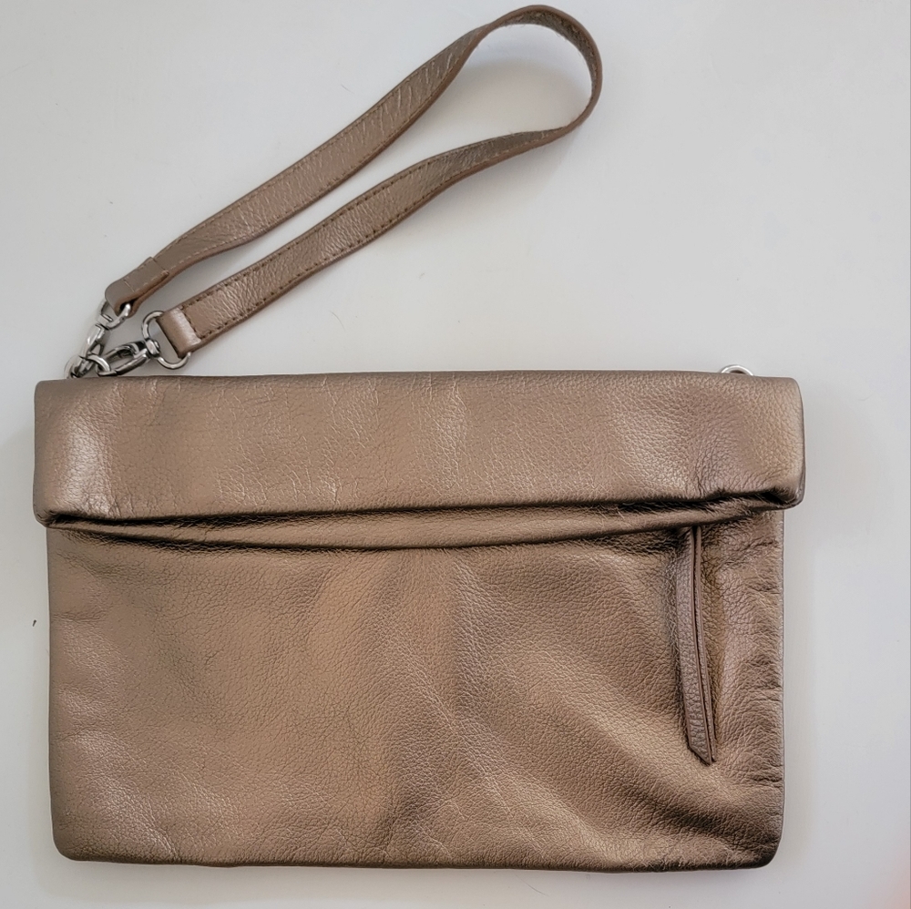 New Katy Landry Gold Leather Convertible Bag, Clutch